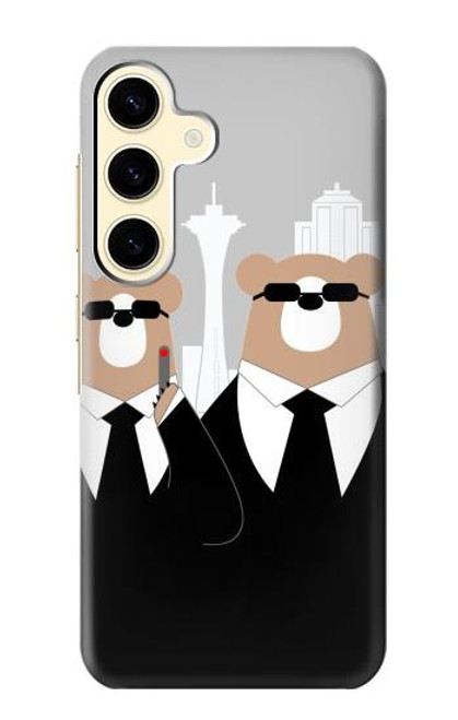 W3557 Bear in Black Suit Hülle Schutzhülle Taschen und Leder Flip für Samsung Galaxy S24