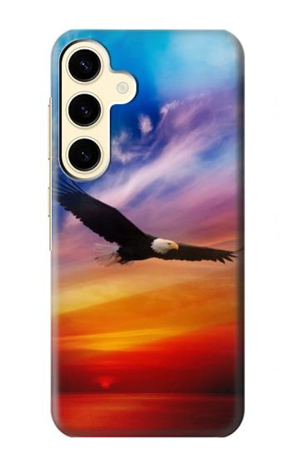 W3841 Bald Eagle Flying Colorful Sky Hülle Schutzhülle Taschen und Leder Flip für Samsung Galaxy S24