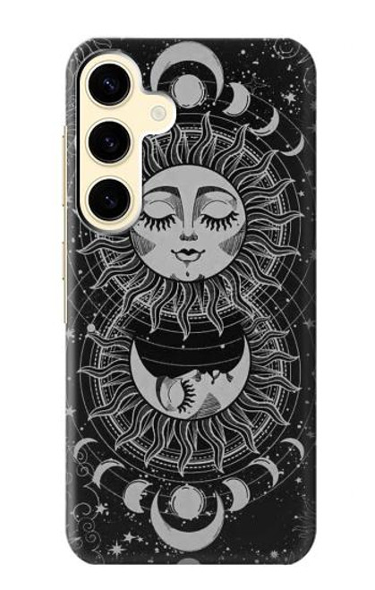 W3854 Mystical Sun Face Crescent Moon Hülle Schutzhülle Taschen und Leder Flip für Samsung Galaxy S24
