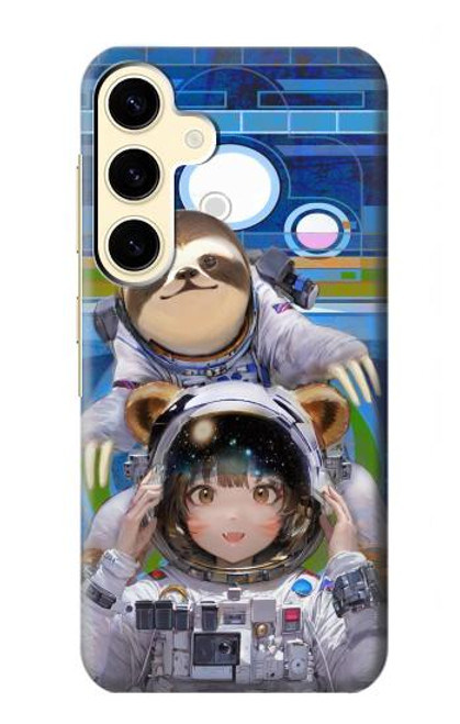 W3915 Raccoon Girl Baby Sloth Astronaut Suit Hülle Schutzhülle Taschen und Leder Flip für Samsung Galaxy S24