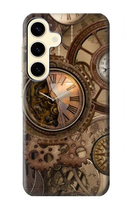 W3927 Compass Clock Gage Steampunk Hülle Schutzhülle Taschen und Leder Flip für Samsung Galaxy S24