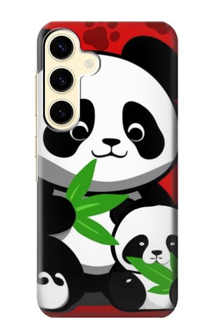 W3929 Cute Panda Eating Bamboo Hülle Schutzhülle Taschen und Leder Flip für Samsung Galaxy S24