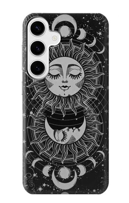 W3854 Mystical Sun Face Crescent Moon Hülle Schutzhülle Taschen und Leder Flip für Samsung Galaxy S24 Plus