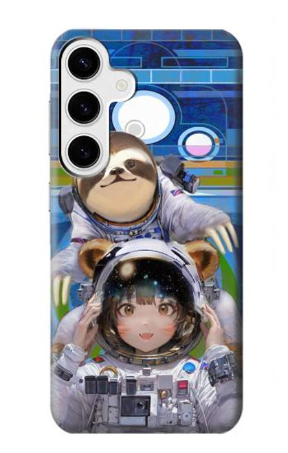 W3915 Raccoon Girl Baby Sloth Astronaut Suit Hülle Schutzhülle Taschen und Leder Flip für Samsung Galaxy S24 Plus