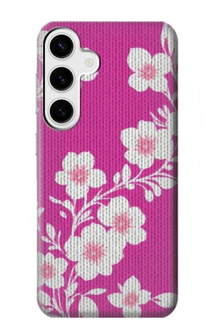 W3924 Cherry Blossom Pink Background Hülle Schutzhülle Taschen und Leder Flip für Samsung Galaxy S24 Plus