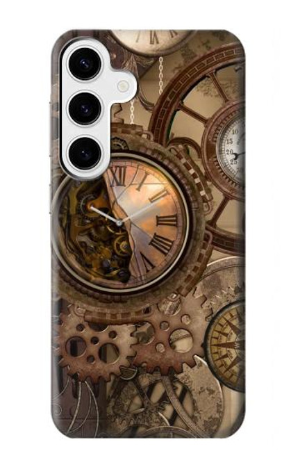 W3927 Compass Clock Gage Steampunk Hülle Schutzhülle Taschen und Leder Flip für Samsung Galaxy S24 Plus