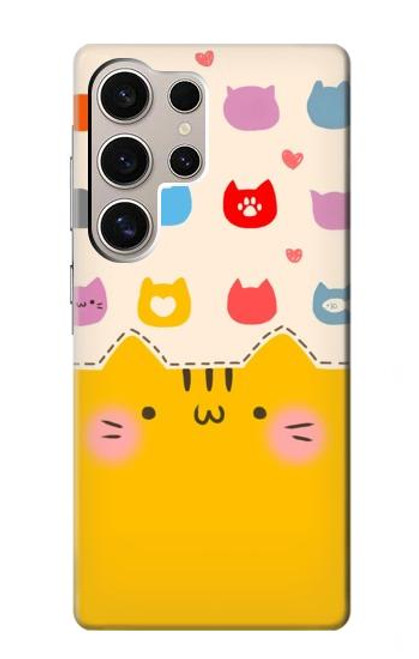 W2442 Cute Cat Cartoon Funny Hülle Schutzhülle Taschen und Leder Flip für Samsung Galaxy S24 Ultra