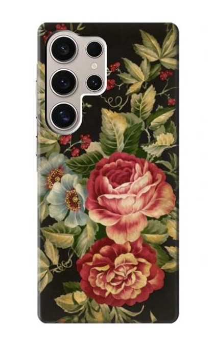 W3013 Vintage Antique Roses Hülle Schutzhülle Taschen und Leder Flip für Samsung Galaxy S24 Ultra