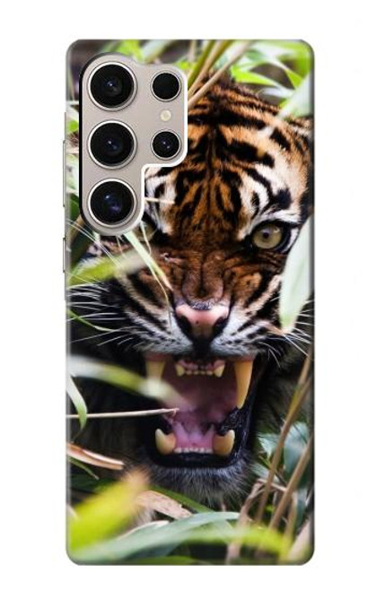 W3838 Barking Bengal Tiger Hülle Schutzhülle Taschen und Leder Flip für Samsung Galaxy S24 Ultra