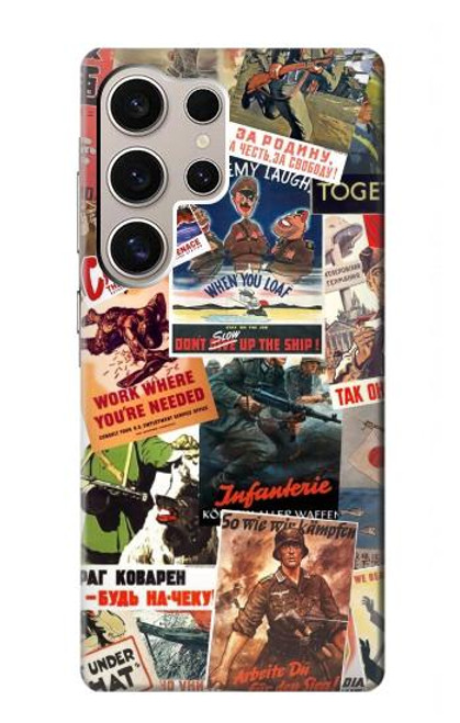 W3905 Vintage Army Poster Hülle Schutzhülle Taschen und Leder Flip für Samsung Galaxy S24 Ultra