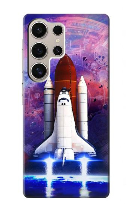 W3913 Colorful Nebula Space Shuttle Hülle Schutzhülle Taschen und Leder Flip für Samsung Galaxy S24 Ultra