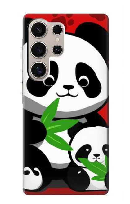 W3929 Cute Panda Eating Bamboo Hülle Schutzhülle Taschen und Leder Flip für Samsung Galaxy S24 Ultra