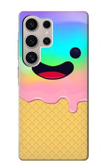 W3939 Ice Cream Cute Smile Hülle Schutzhülle Taschen und Leder Flip für Samsung Galaxy S24 Ultra