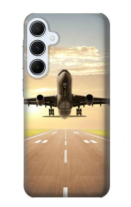 W3837 Airplane Take off Sunrise Hülle Schutzhülle Taschen und Leder Flip für Samsung Galaxy A55 5G