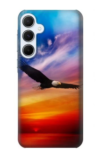W3841 Bald Eagle Flying Colorful Sky Hülle Schutzhülle Taschen und Leder Flip für Samsung Galaxy A55 5G