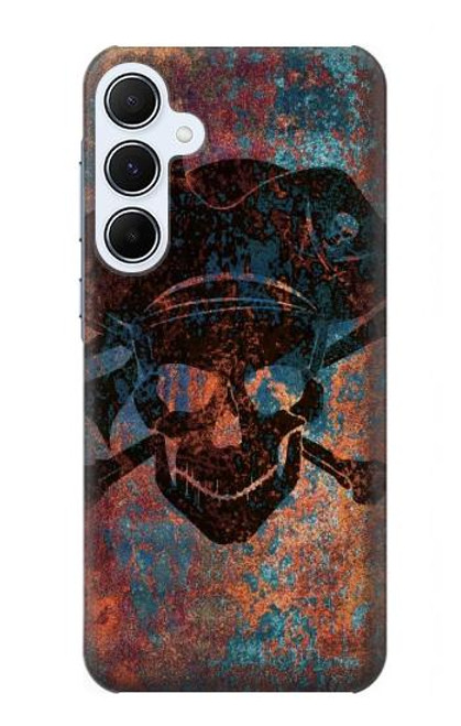 W3895 Pirate Skull Metal Hülle Schutzhülle Taschen und Leder Flip für Samsung Galaxy A55 5G