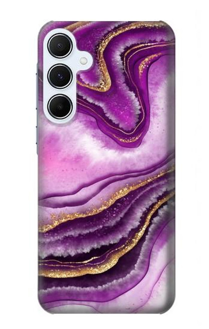W3896 Purple Marble Gold Streaks Hülle Schutzhülle Taschen und Leder Flip für Samsung Galaxy A55 5G
