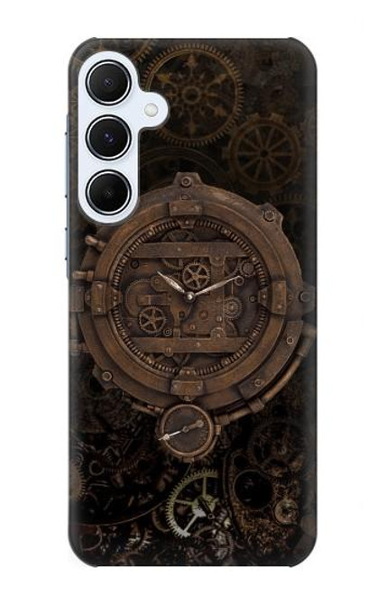 W3902 Steampunk Clock Gear Hülle Schutzhülle Taschen und Leder Flip für Samsung Galaxy A55 5G