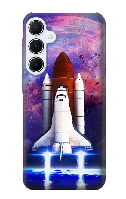 W3913 Colorful Nebula Space Shuttle Hülle Schutzhülle Taschen und Leder Flip für Samsung Galaxy A55 5G