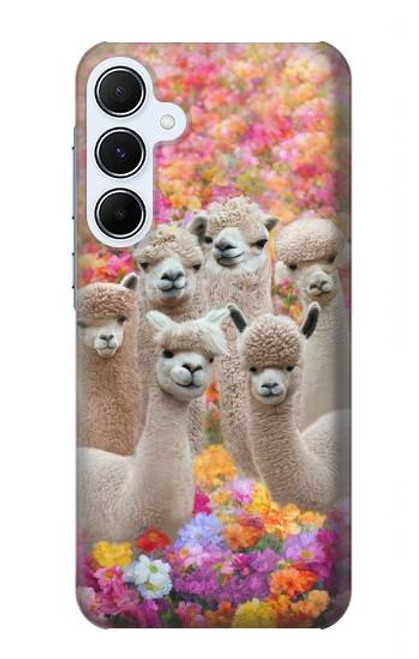 W3916 Alpaca Family Baby Alpaca Hülle Schutzhülle Taschen und Leder Flip für Samsung Galaxy A55 5G