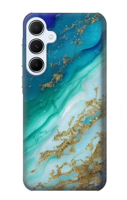 W3920 Abstract Ocean Blue Color Mixed Emerald Hülle Schutzhülle Taschen und Leder Flip für Samsung Galaxy A55 5G