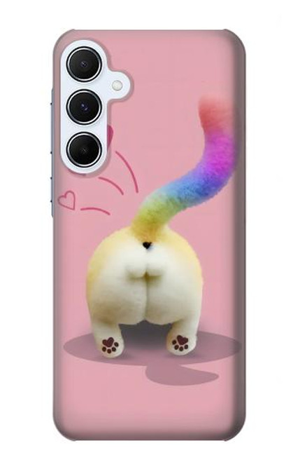 W3923 Cat Bottom Rainbow Tail Hülle Schutzhülle Taschen und Leder Flip für Samsung Galaxy A55 5G