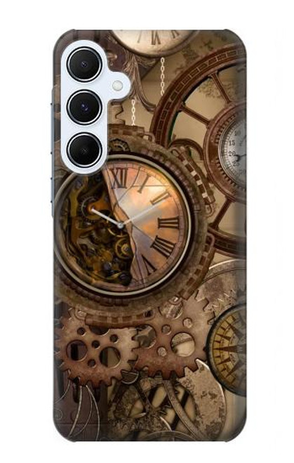 W3927 Compass Clock Gage Steampunk Hülle Schutzhülle Taschen und Leder Flip für Samsung Galaxy A55 5G