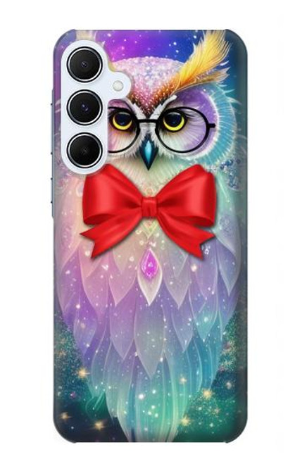 W3934 Fantasy Nerd Owl Hülle Schutzhülle Taschen und Leder Flip für Samsung Galaxy A55 5G