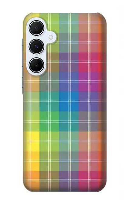 W3942 LGBTQ Rainbow Plaid Tartan Hülle Schutzhülle Taschen und Leder Flip für Samsung Galaxy A55 5G