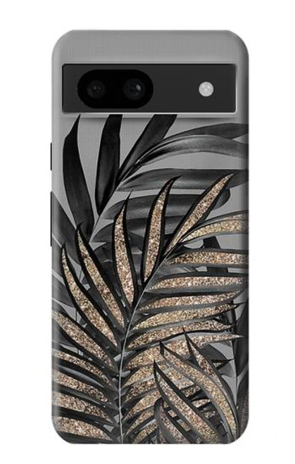 W3692 Gray Black Palm Leaves Hülle Schutzhülle Taschen und Leder Flip für Google Pixel 8a