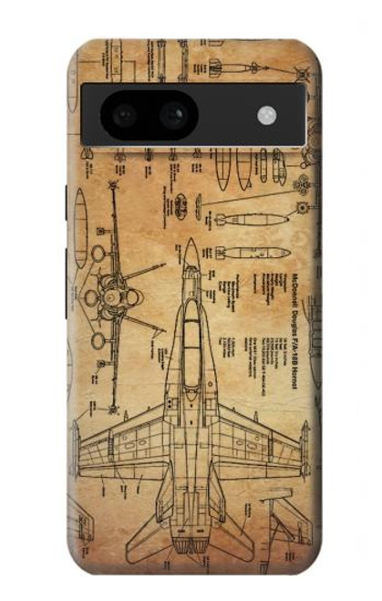 W3868 Aircraft Blueprint Old Paper Hülle Schutzhülle Taschen und Leder Flip für Google Pixel 8a