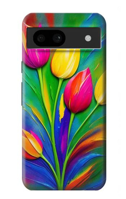 W3926 Colorful Tulip Oil Painting Hülle Schutzhülle Taschen und Leder Flip für Google Pixel 8a