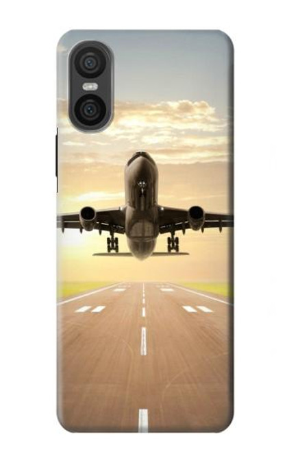 W3837 Airplane Take off Sunrise Hülle Schutzhülle Taschen und Leder Flip für Sony Xperia 10 VI