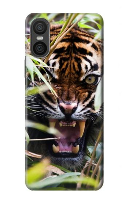 W3838 Barking Bengal Tiger Hülle Schutzhülle Taschen und Leder Flip für Sony Xperia 10 VI