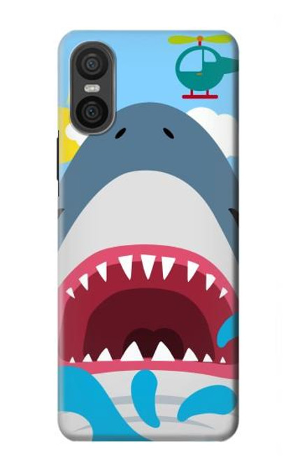 W3947 Shark Helicopter Cartoon Hülle Schutzhülle Taschen und Leder Flip für Sony Xperia 10 VI