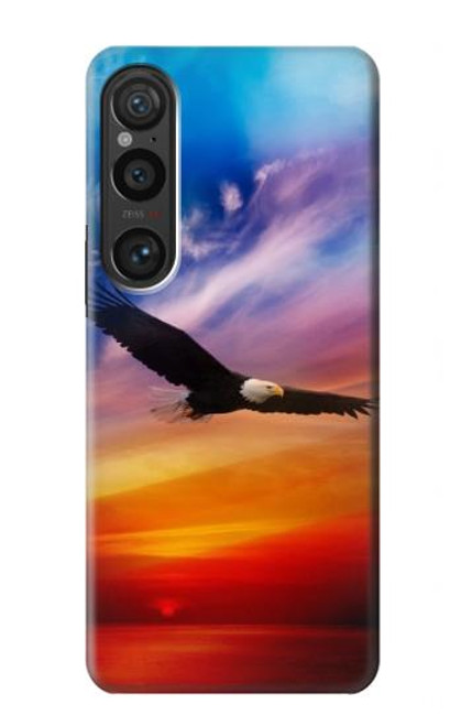 W3841 Bald Eagle Flying Colorful Sky Hülle Schutzhülle Taschen und Leder Flip für Sony Xperia 1 VI