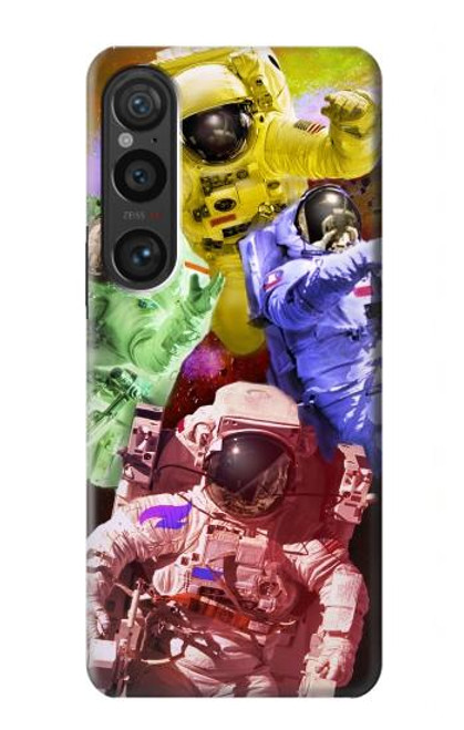W3914 Colorful Nebula Astronaut Suit Galaxy Hülle Schutzhülle Taschen und Leder Flip für Sony Xperia 1 VI