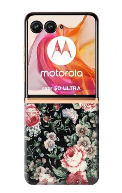 W2727 Vintage Rose Pattern Hülle Schutzhülle Taschen und Leder Flip für Motorola Razr 50 Ultra