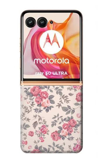 W3095 Vintage Rose Pattern Hülle Schutzhülle Taschen und Leder Flip für Motorola Razr 50 Ultra