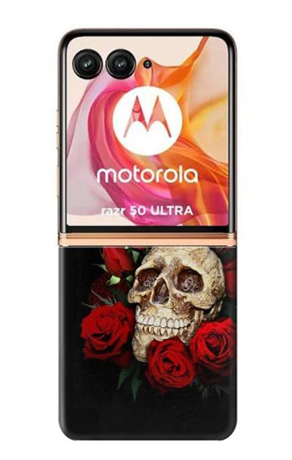 W3753 Dark Gothic Goth Skull Roses Hülle Schutzhülle Taschen und Leder Flip für Motorola Razr 50 Ultra