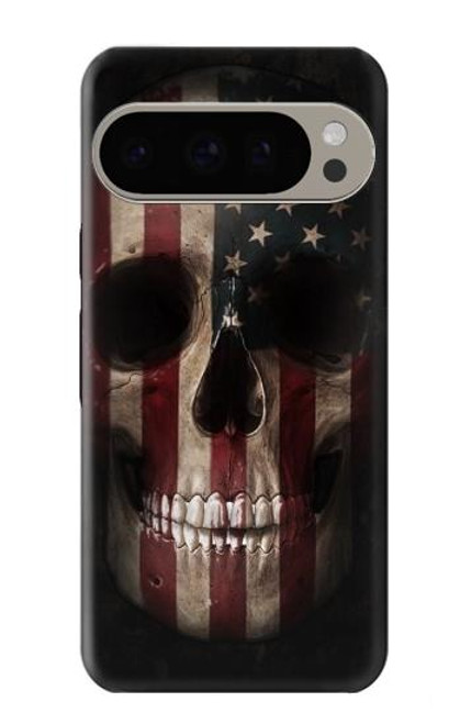 W3850 American Flag Skull Hülle Schutzhülle Taschen und Leder Flip für Google Pixel 9 Pro