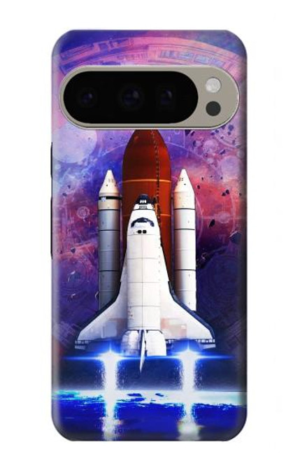 W3913 Colorful Nebula Space Shuttle Hülle Schutzhülle Taschen und Leder Flip für Google Pixel 9 Pro