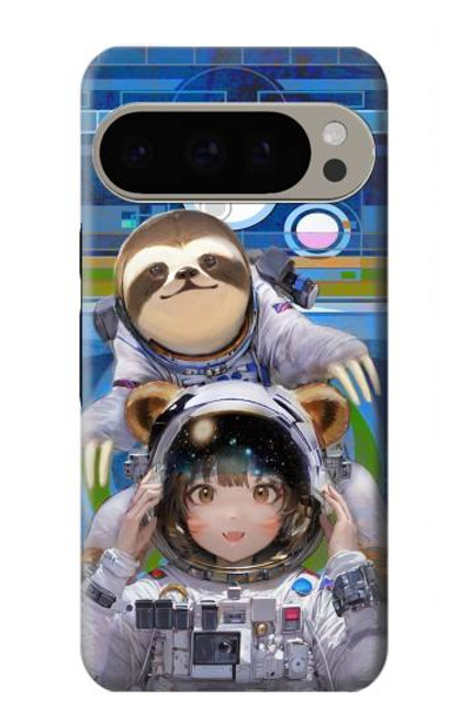 W3915 Raccoon Girl Baby Sloth Astronaut Suit Hülle Schutzhülle Taschen und Leder Flip für Google Pixel 9 Pro