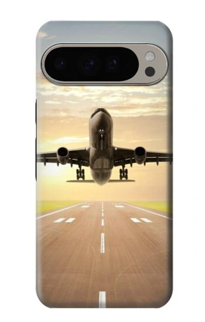 W3837 Airplane Take off Sunrise Hülle Schutzhülle Taschen und Leder Flip für Google Pixel 9 Pro XL