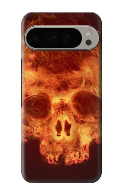 W3881 Fire Skull Hülle Schutzhülle Taschen und Leder Flip für Google Pixel 9 Pro XL