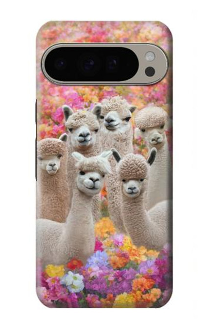 W3916 Alpaca Family Baby Alpaca Hülle Schutzhülle Taschen und Leder Flip für Google Pixel 9 Pro XL