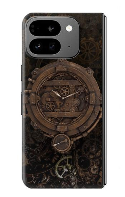 W3902 Steampunk Clock Gear Hülle Schutzhülle Taschen und Leder Flip für Google Pixel 9 Pro Fold