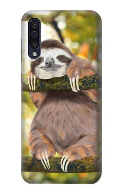 W3138 Cute Baby Sloth Paint Hülle Schutzhülle Taschen und Leder Flip für Samsung Galaxy A50