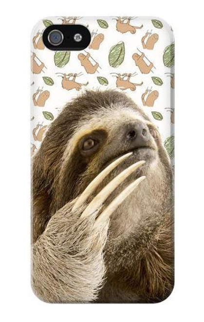 W3559 Sloth Pattern Hülle Schutzhülle Taschen und Leder Flip für iPhone 4 4S