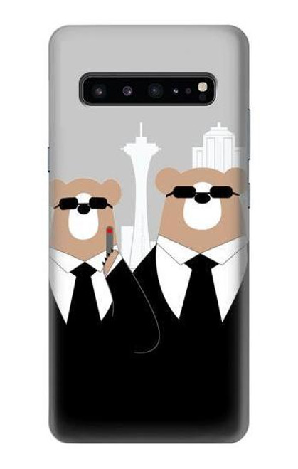 W3557 Bear in Black Suit Hülle Schutzhülle Taschen und Leder Flip für Samsung Galaxy S10 5G